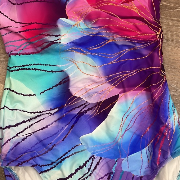 Gottex Swimwear Golden Asymmetric Floral One-Piece Swimsuit Size 12 - Picture 5 of 14